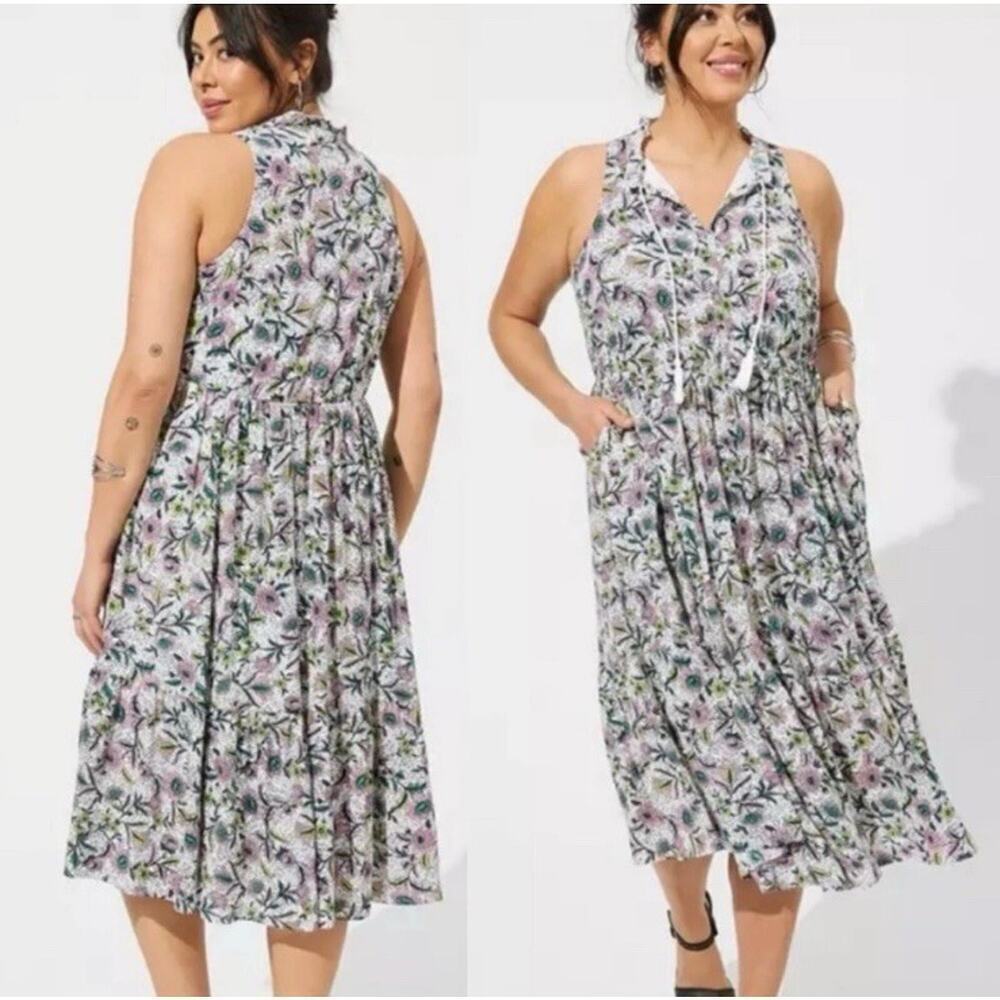 torrid Floral Midi Dress in White, Pink, Green
